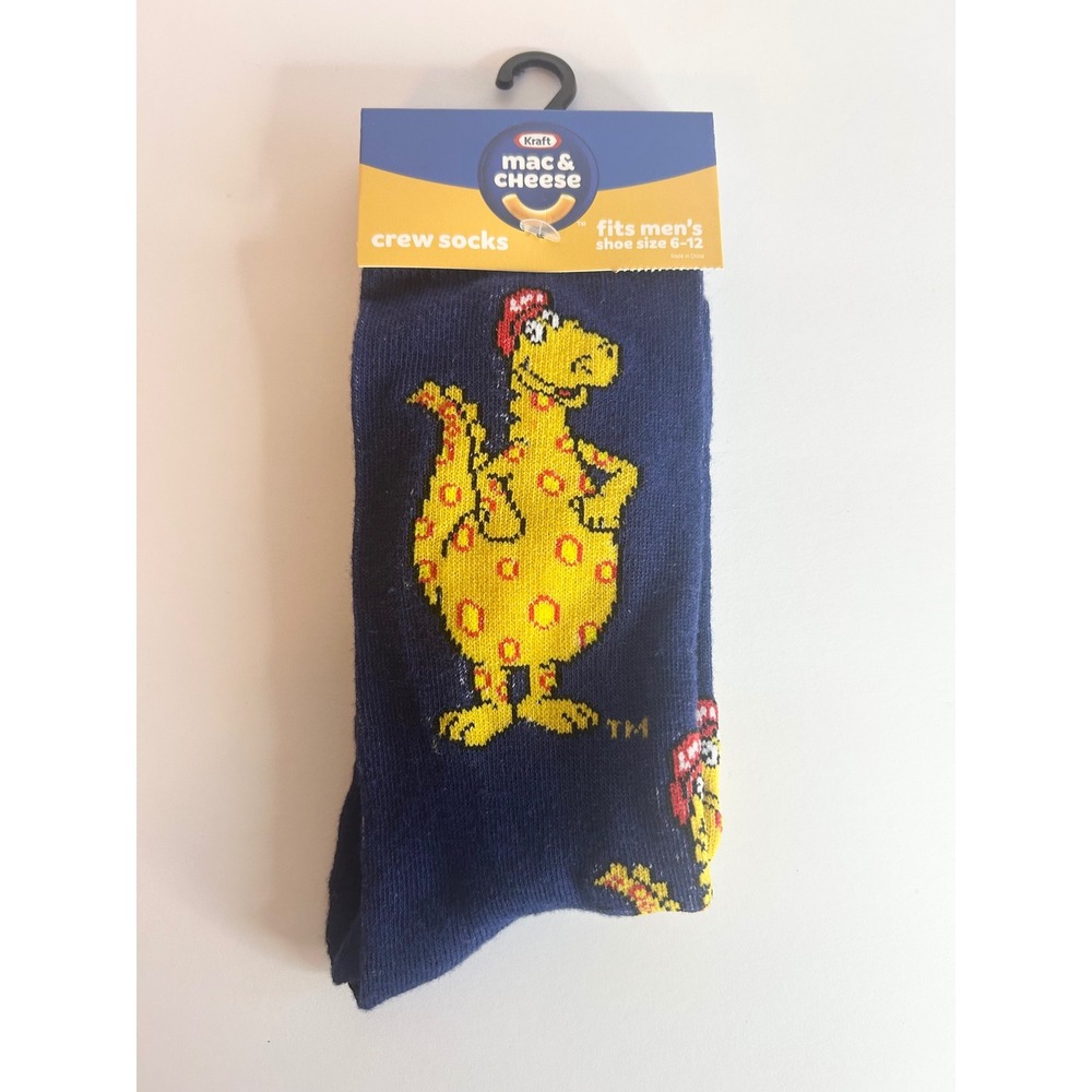 Kraft Mac & Cheese Cheesasaurus Rex Crew Socks Mens Shoe Size 6-12 Navy Blue New